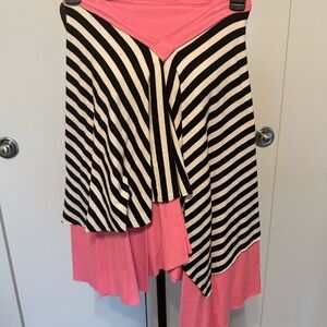 Stylish Striped Midi Skirt in Black and Pink